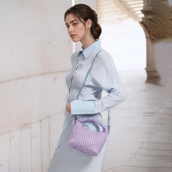 Women's Vegan Woven Crossbody Bag Small Tote with Detachable Strap - Picture 4 of 7